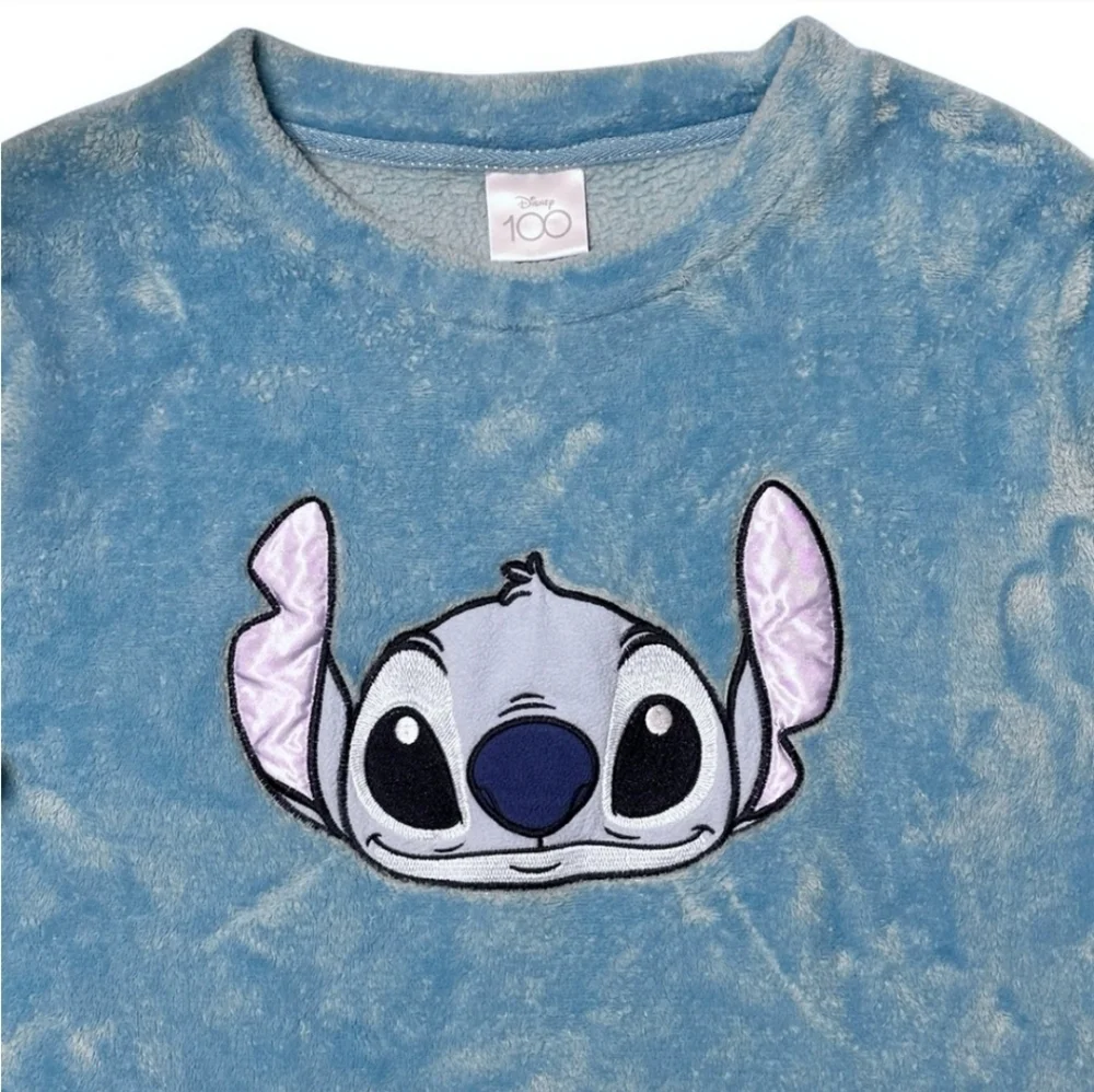 DISNEY Lilo & Stitch Fleece Crew Neck Sweatshirt Embroidered Stitch Face